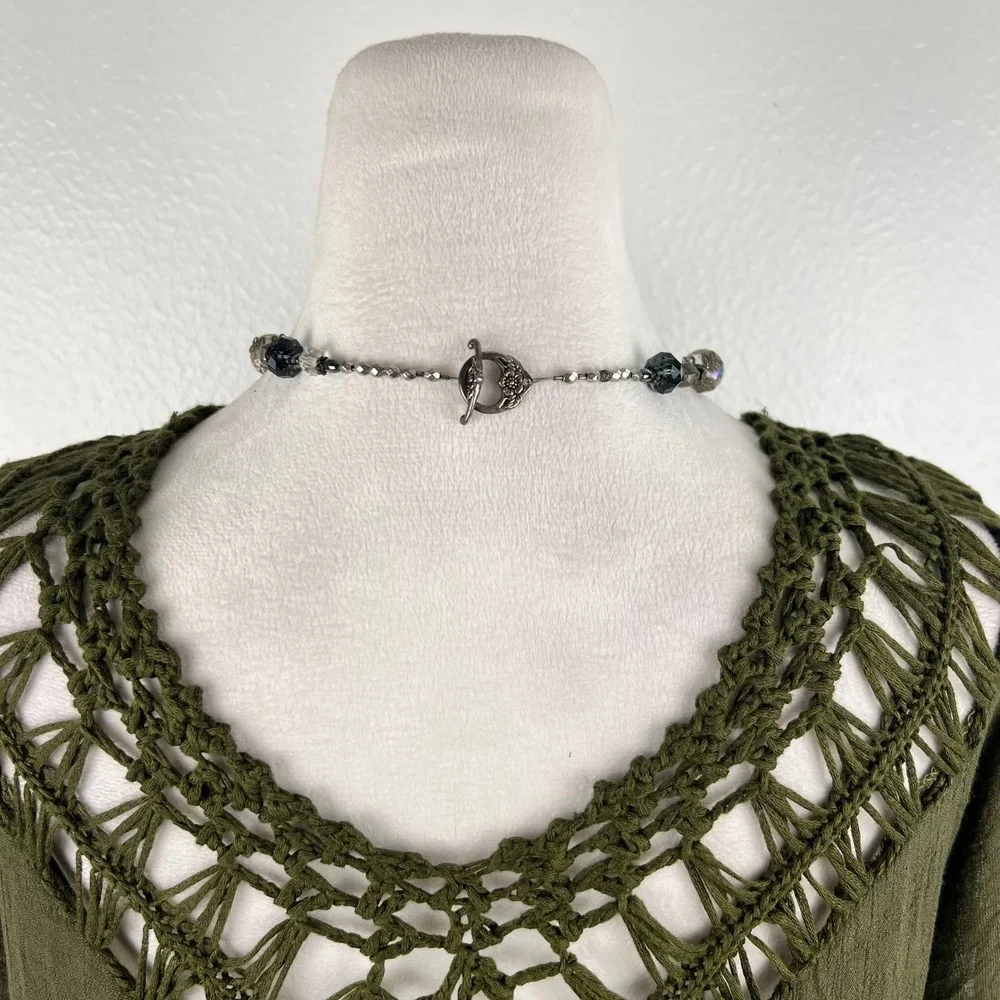 Victorian Gothic Jeweled Heart Pendant Necklace Black Rhinestone Beaded Witchy